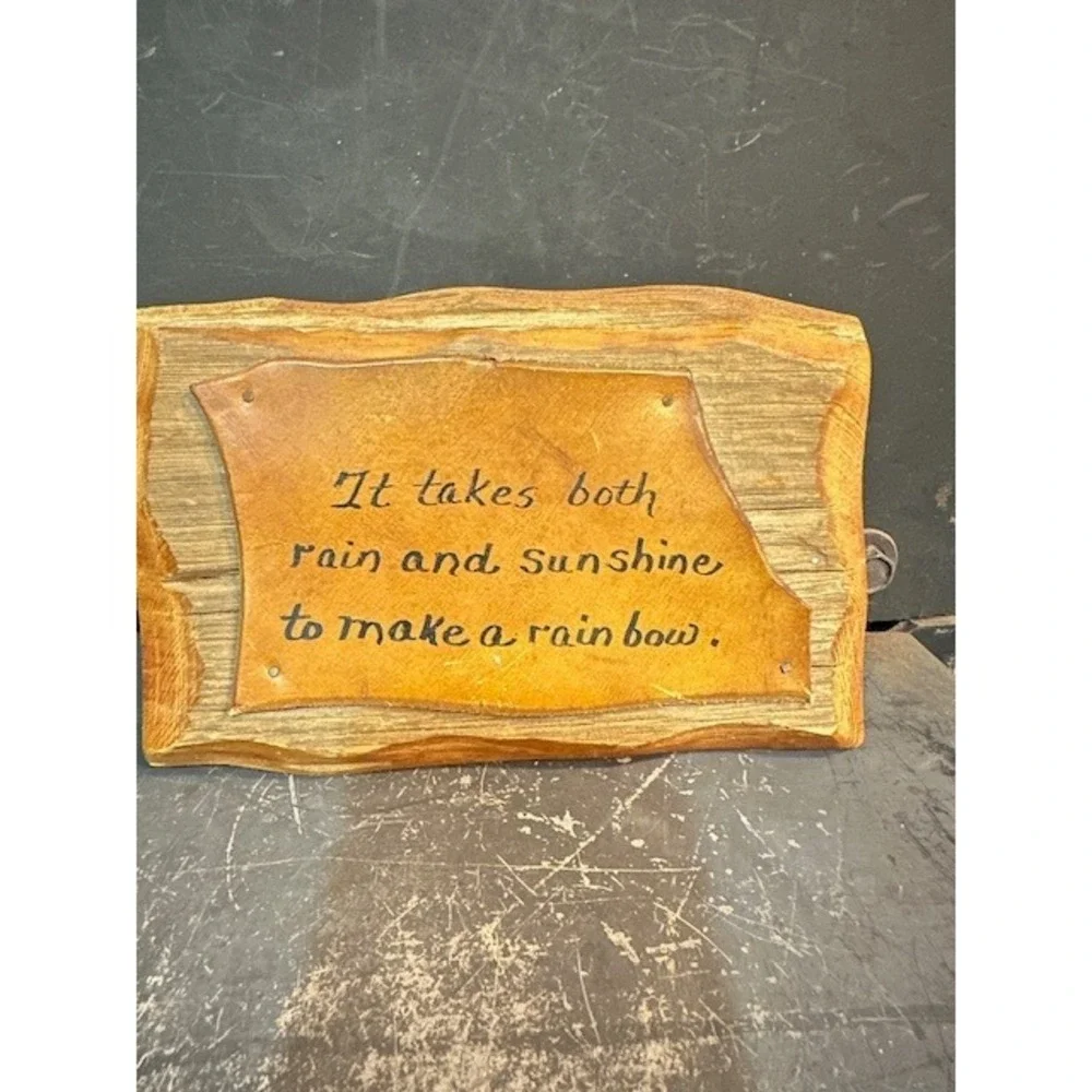Vintage Rustic‎ Wood Leather Wall Plaque Rainbow Quote Inspirational Sign Decor
